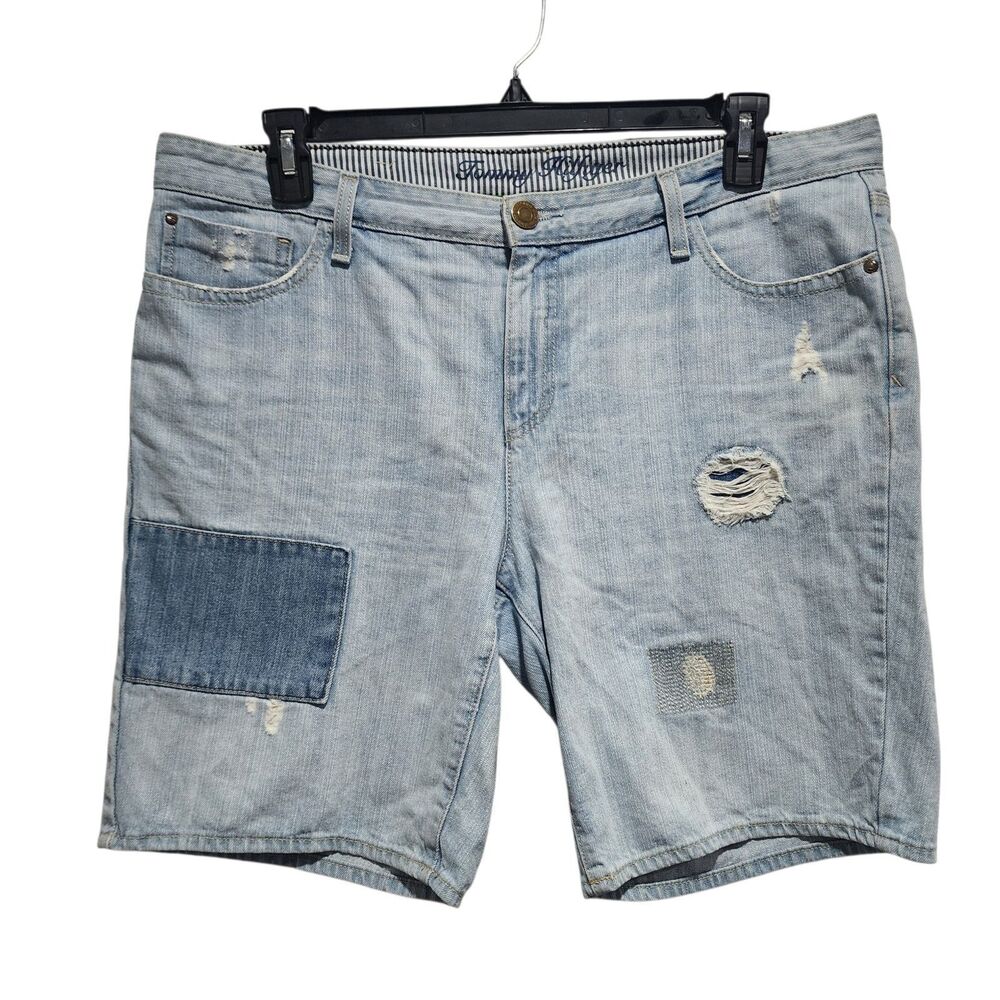 Tommy Hilfiger Women’s Shorts 14 Distressed Patchwork Denim Light Wash Casual